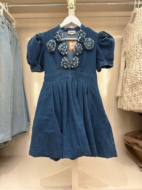 Hanout : ALEXIA DENIM DRESS Blue Denim Mini Dress with Floral Appliqué
